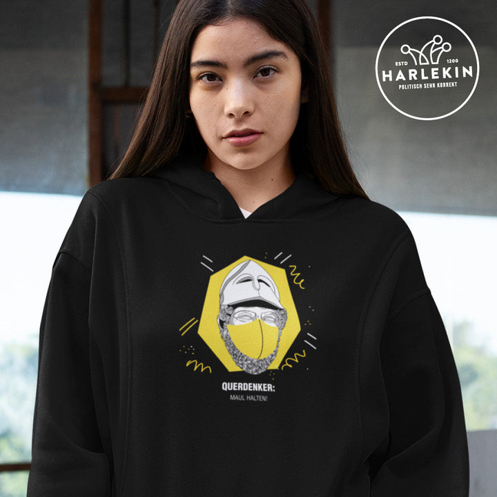 QUERDENKER: MAUL HALTEN HOODIEKLEID MÄDELS • PERIKLES-HARLEKINSHOP
