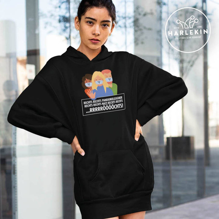 QUERLEUGNER HOODIEKLEID MÄDELS • RECHTS RECHTS PANDEMIELEUGNER-HARLEKINSHOP