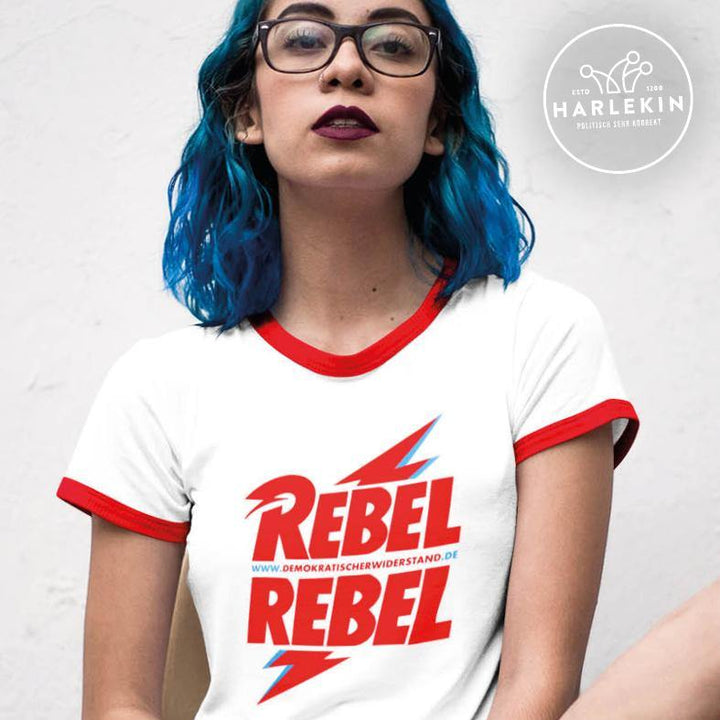 RETRO RINGER ORGANIC SHIRT MÄDELS • REBEL REBEL - HELL-HARLEKINSHOP