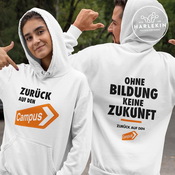ZURÜCK AUF DEN CAMPUS ORGANIC HOODIE BUBEN • LOGO CLAIM - HELL-HARLEKINSHOP